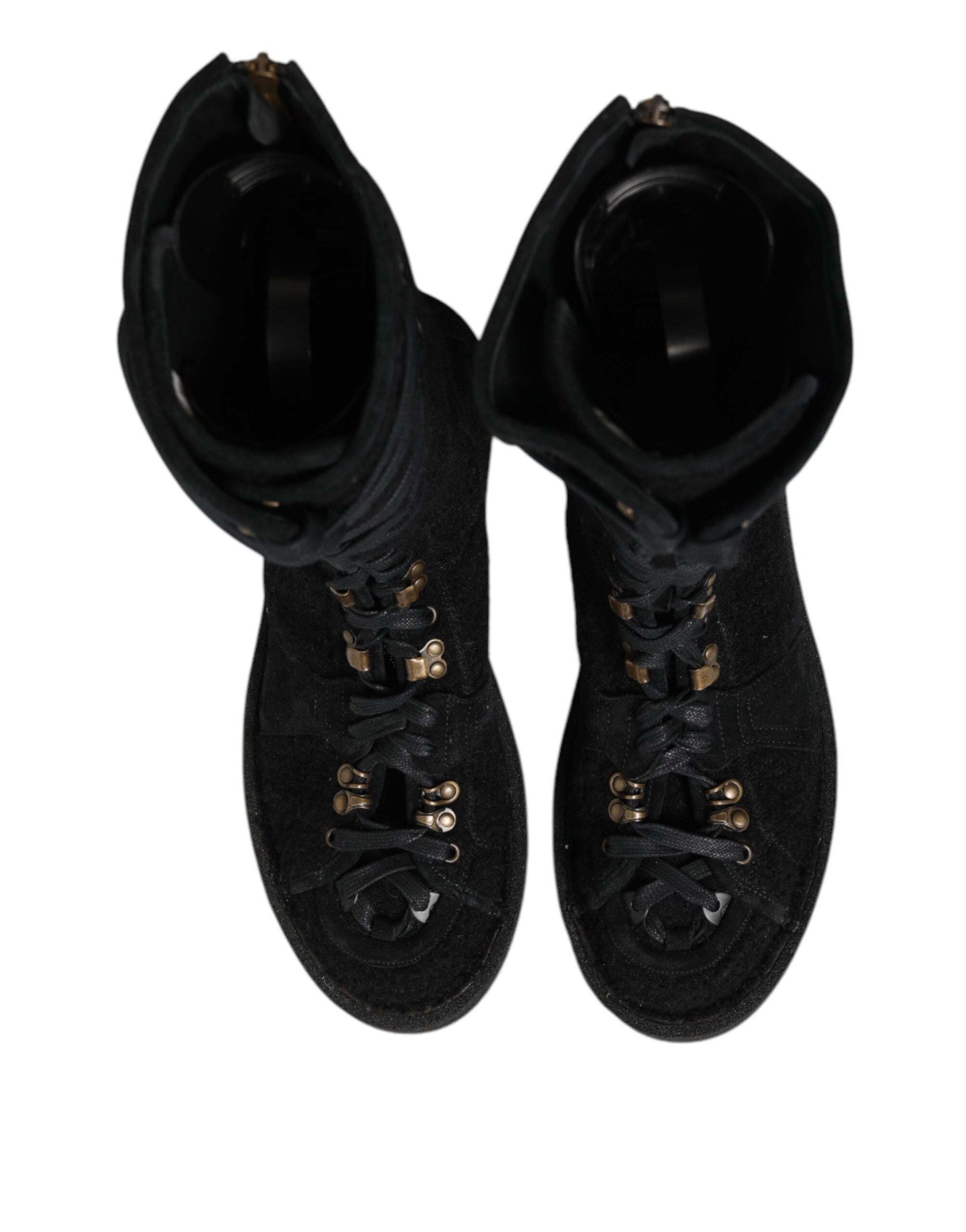 Black Alpaca Wool Suede Mid Calf Boots Shoes