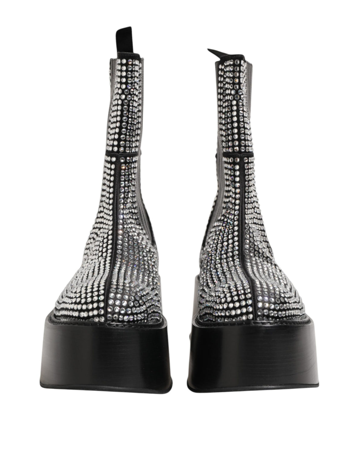 Black Crystal Strass Mid Calf Short Boots  Shoes