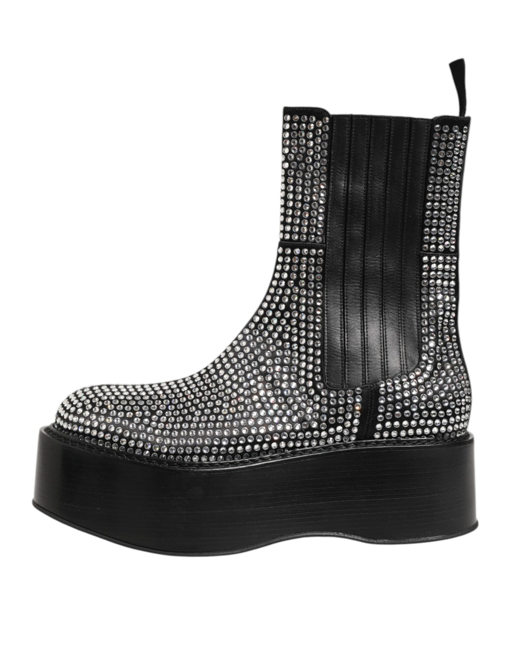 Black Crystal Strass Mid Calf Short Boots  Shoes