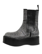 Black Crystal Strass Mid Calf Short Boots  Shoes