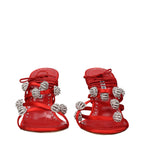 Red Satin Stiletto Heel Sandals