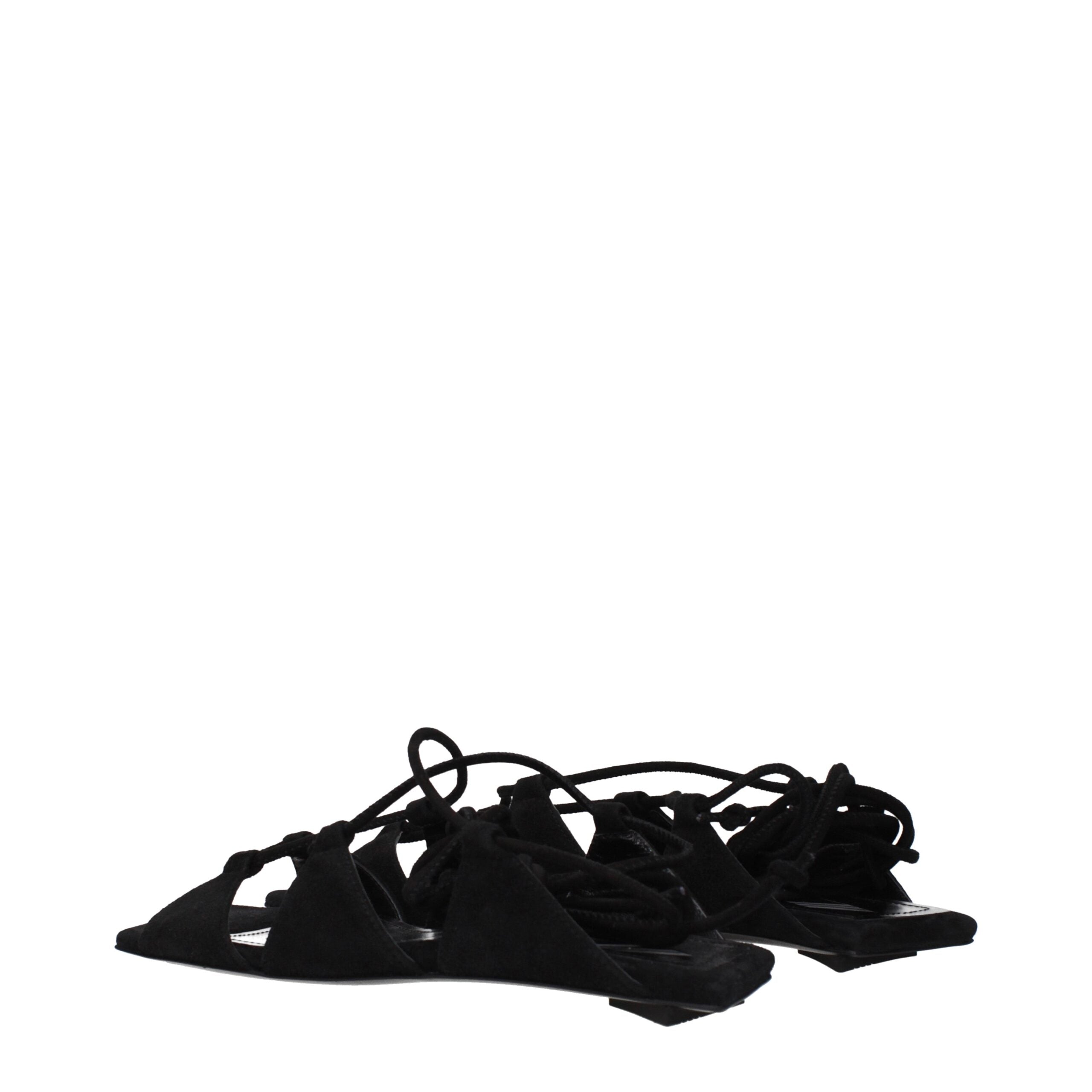 Black Leather Flat Sandals