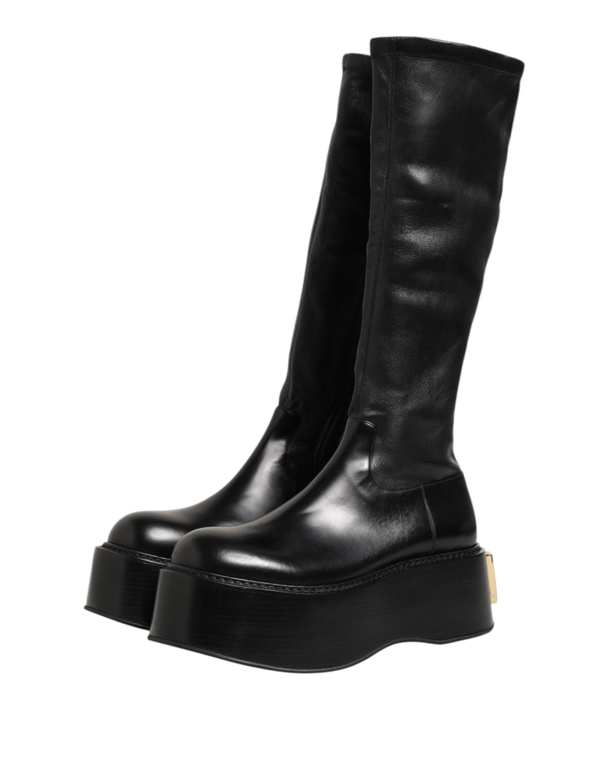 Black Logo Plaque Over The Calf Boots Shoes