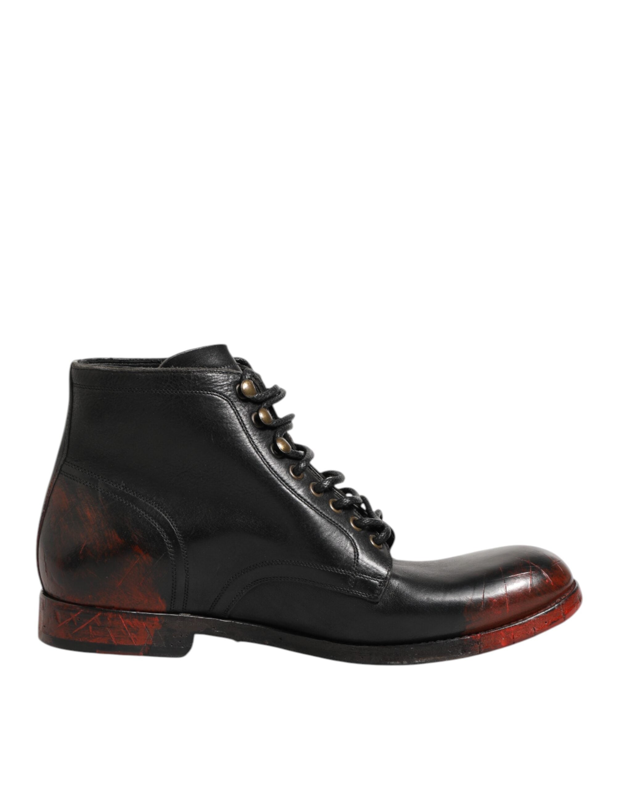 Black Red Lace Up Short Ankle Boot Shoes