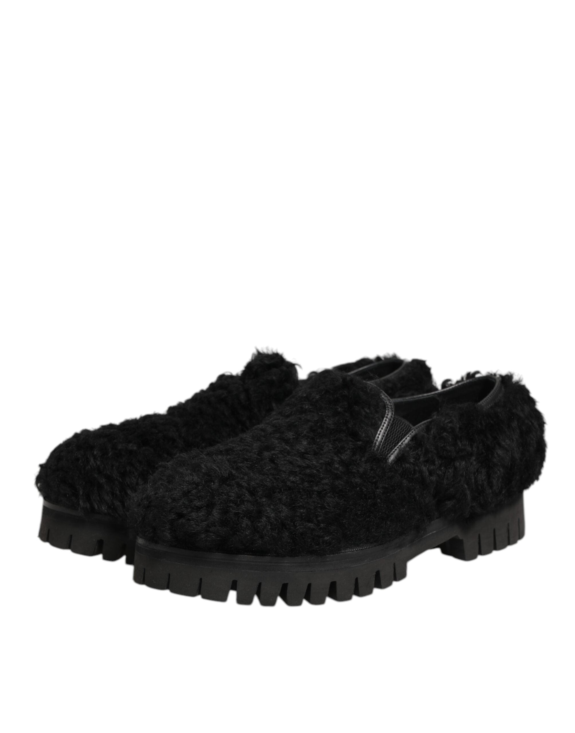 Dress Black Fur Leather Slippers Men Shoes