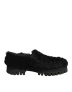 Dress Black Fur Leather Slippers Men Shoes