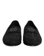 Black Brocade Crown Loafers Dress Shoes