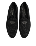 Black Brocade Crown Loafers Dress Shoes