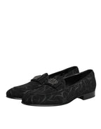 Black Brocade Crown Loafers Dress Shoes