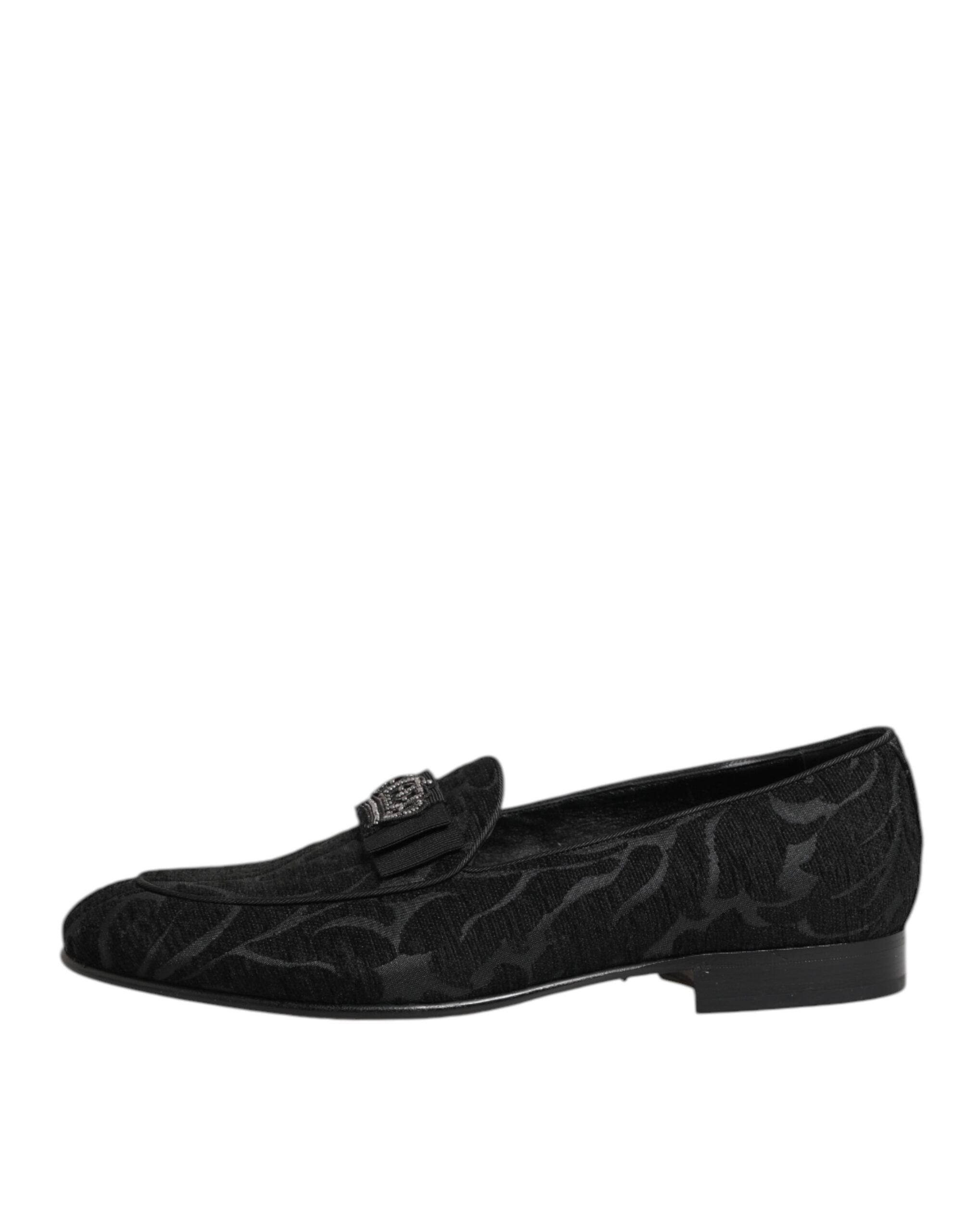 Black Brocade Crown Loafers Dress Shoes