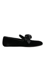 Black Suede Cotton Rose Slip On Loafers Shoes