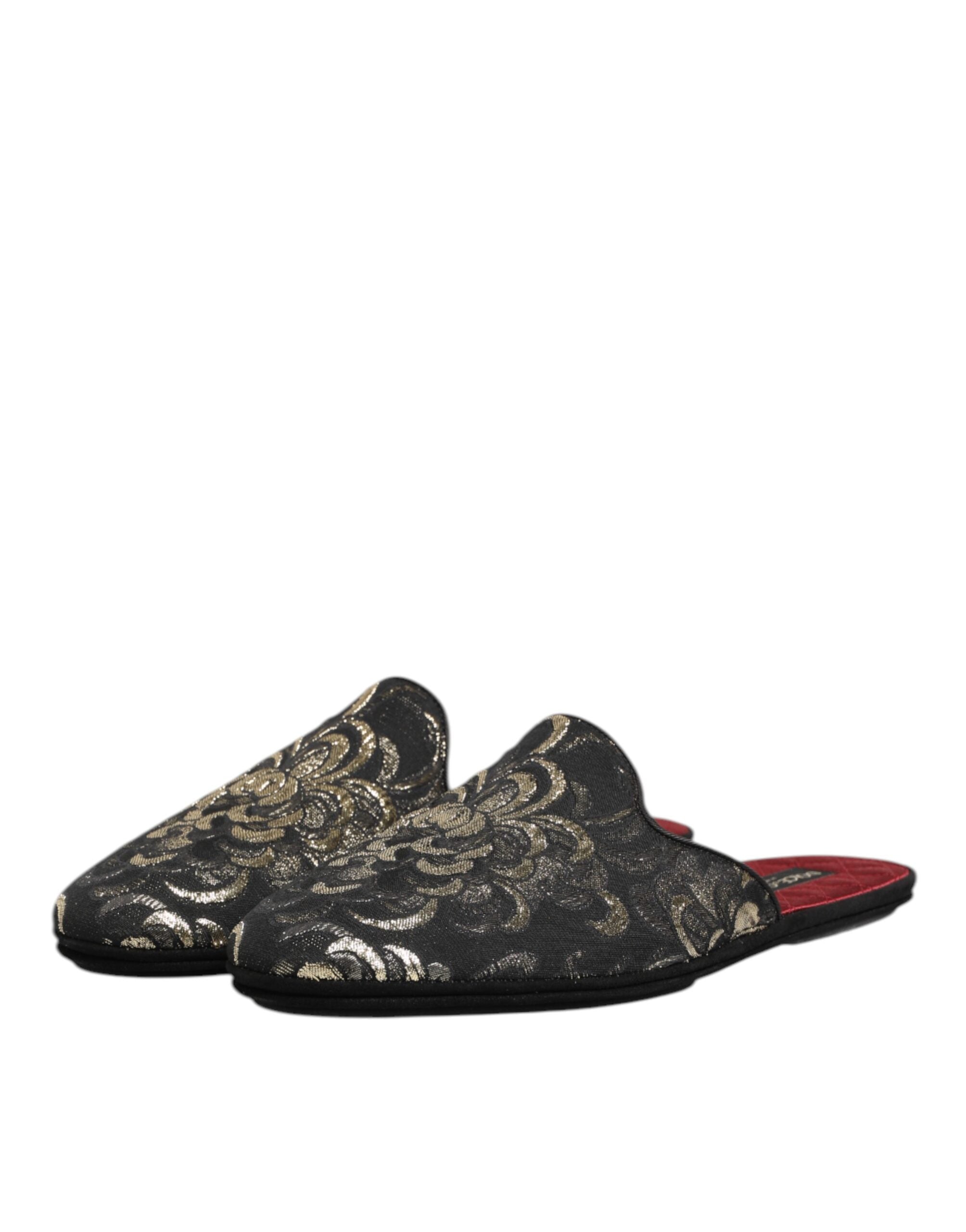Black Floral Jacquard Slides Slippers Shoes