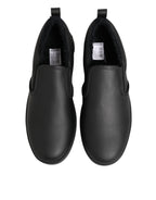 Black Leather Low Top Slip On Sneakers Shoes