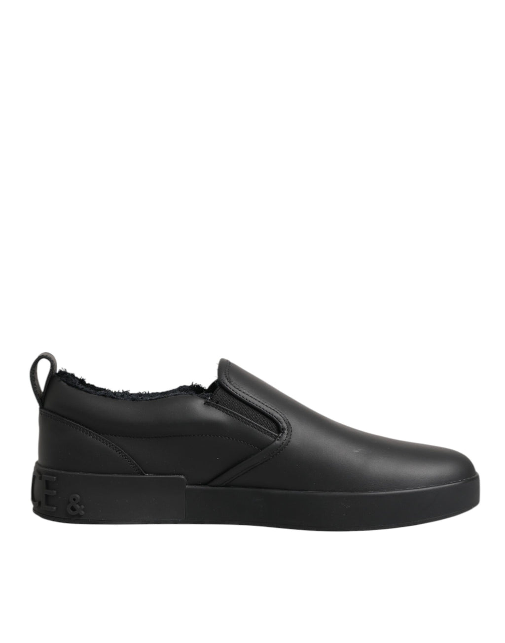 Black Leather Low Top Slip On Sneakers Shoes