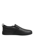 Black Leather Low Top Slip On Sneakers Shoes