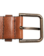 Brown Classic Gold Metal Logo Buckle Men Belt