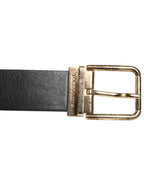 Black Leather Gold Silver Coin Buckle Belt