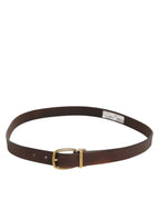 Brown Classic Gold Metal Logo Buckle Men Belt