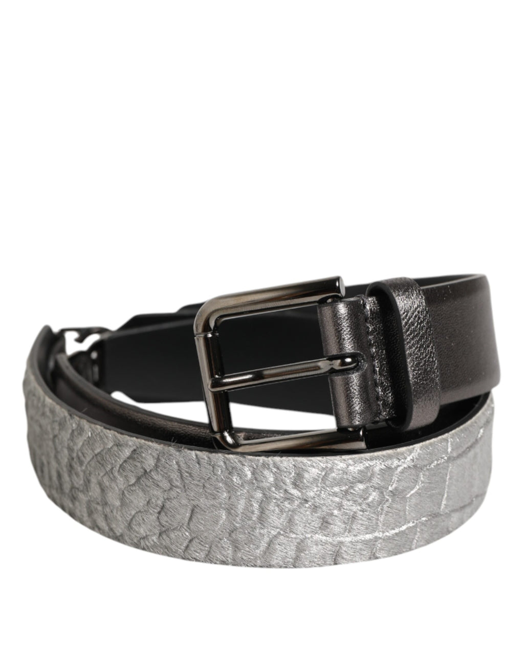 Black Silver Pebbled Texture Leather Buckle Men Belt
