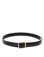 Black Classic Leather Gold-Tone Buckle Belt
