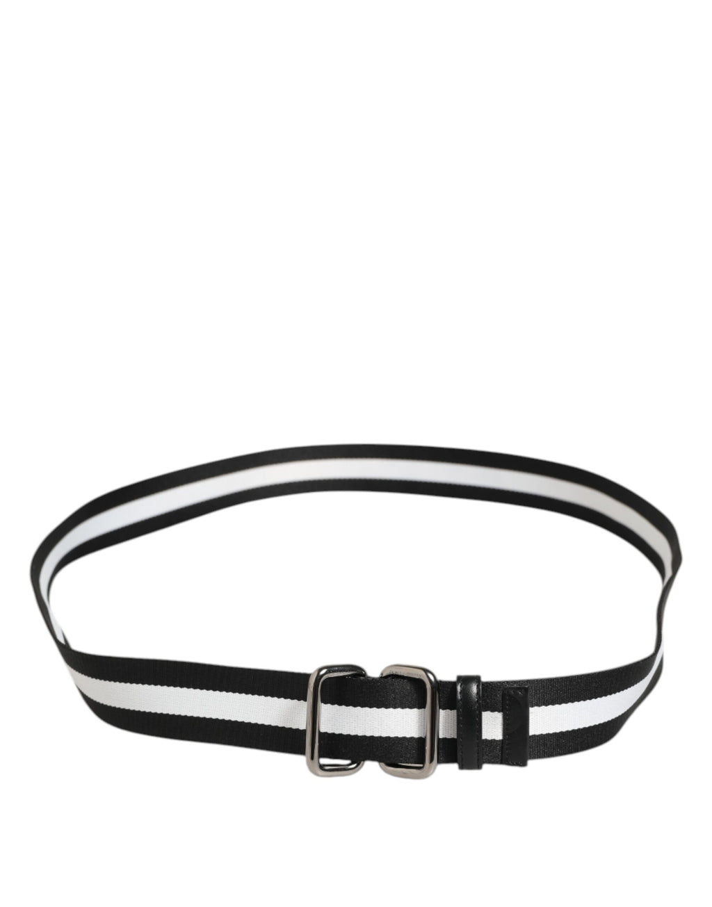 Black White Striped Metal Buckle Men Belt