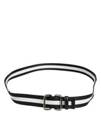 Black White Striped Metal Buckle Men Belt