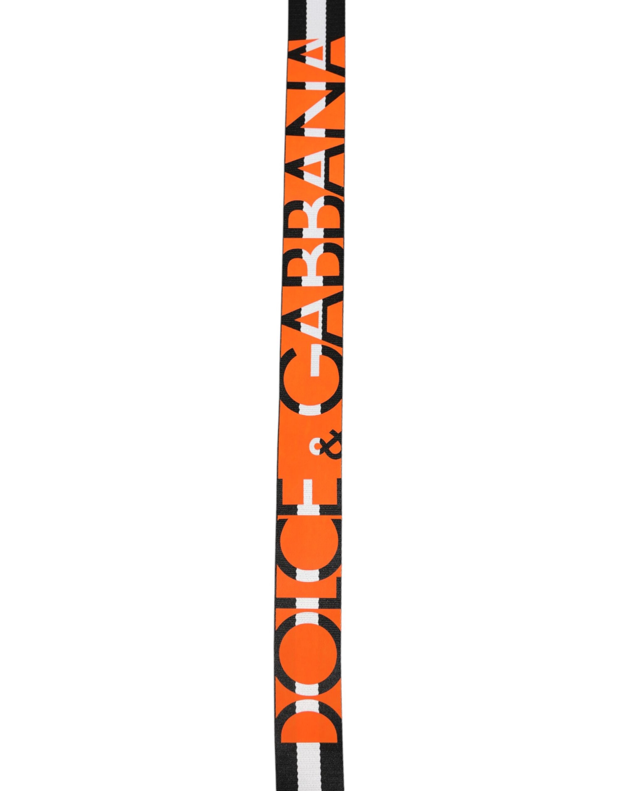 Black White Striped Logo Metal Buckle Belt