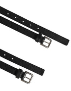 Black Double Strap Leather Gold Buckle Belt
