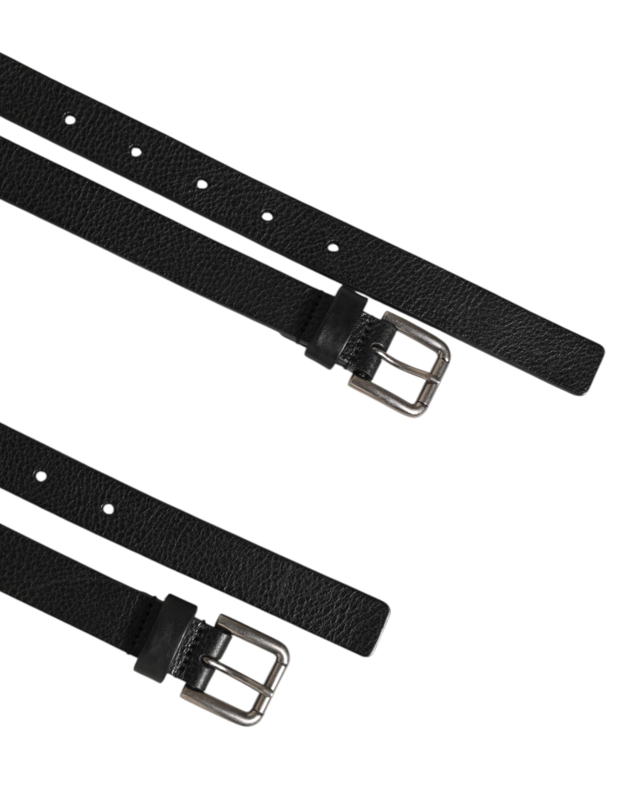 Black Double Strap Leather Gold Buckle Belt