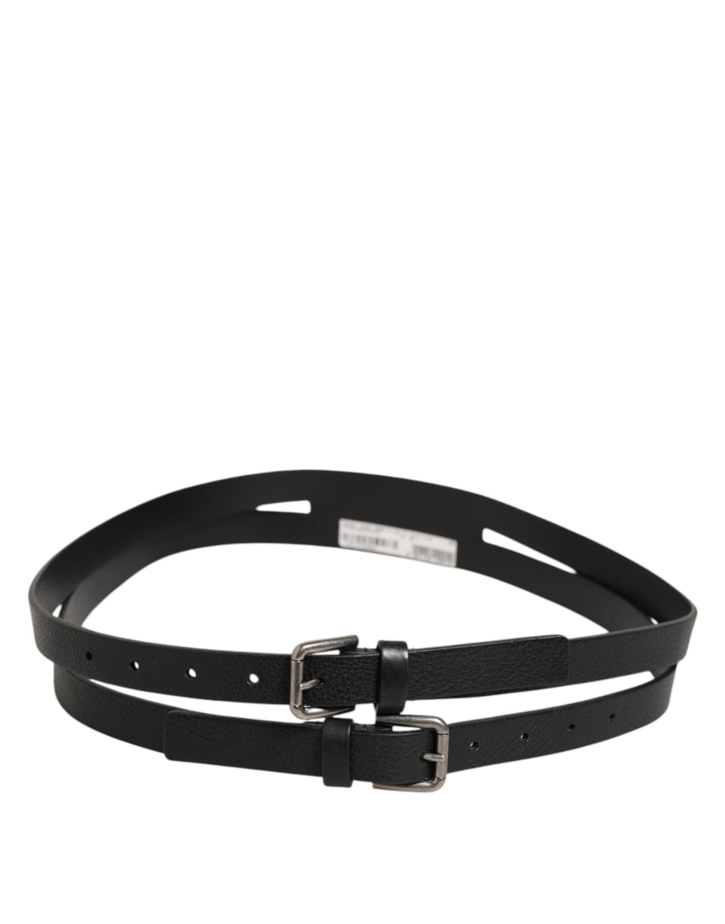 Black Double Strap Leather Gold Buckle Belt