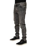 Gray Cotton Stretch Slim Fit Men Denim Jeans
