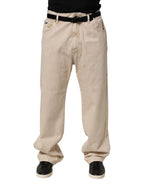 Beige Cotton Straight Denim Trouser Jeans