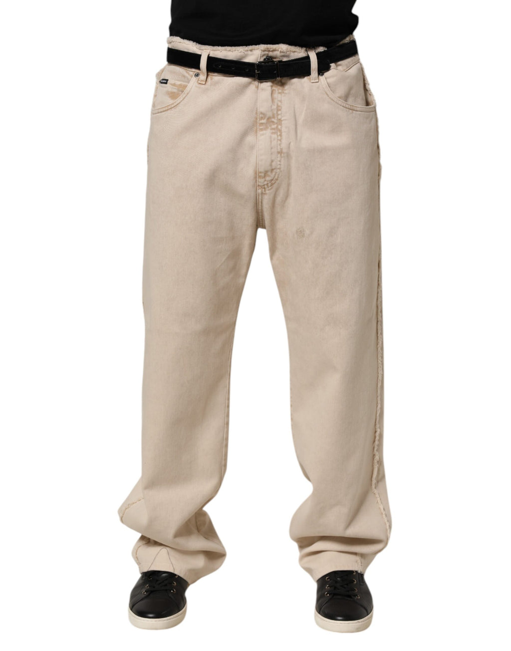 Beige Cotton Straight Denim Trouser Jeans