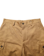 Brown Cotton Stretch Logo CargoBermuda Shorts