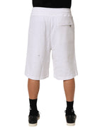 White Cotton Ripped Bermuda Sweatpants Shorts