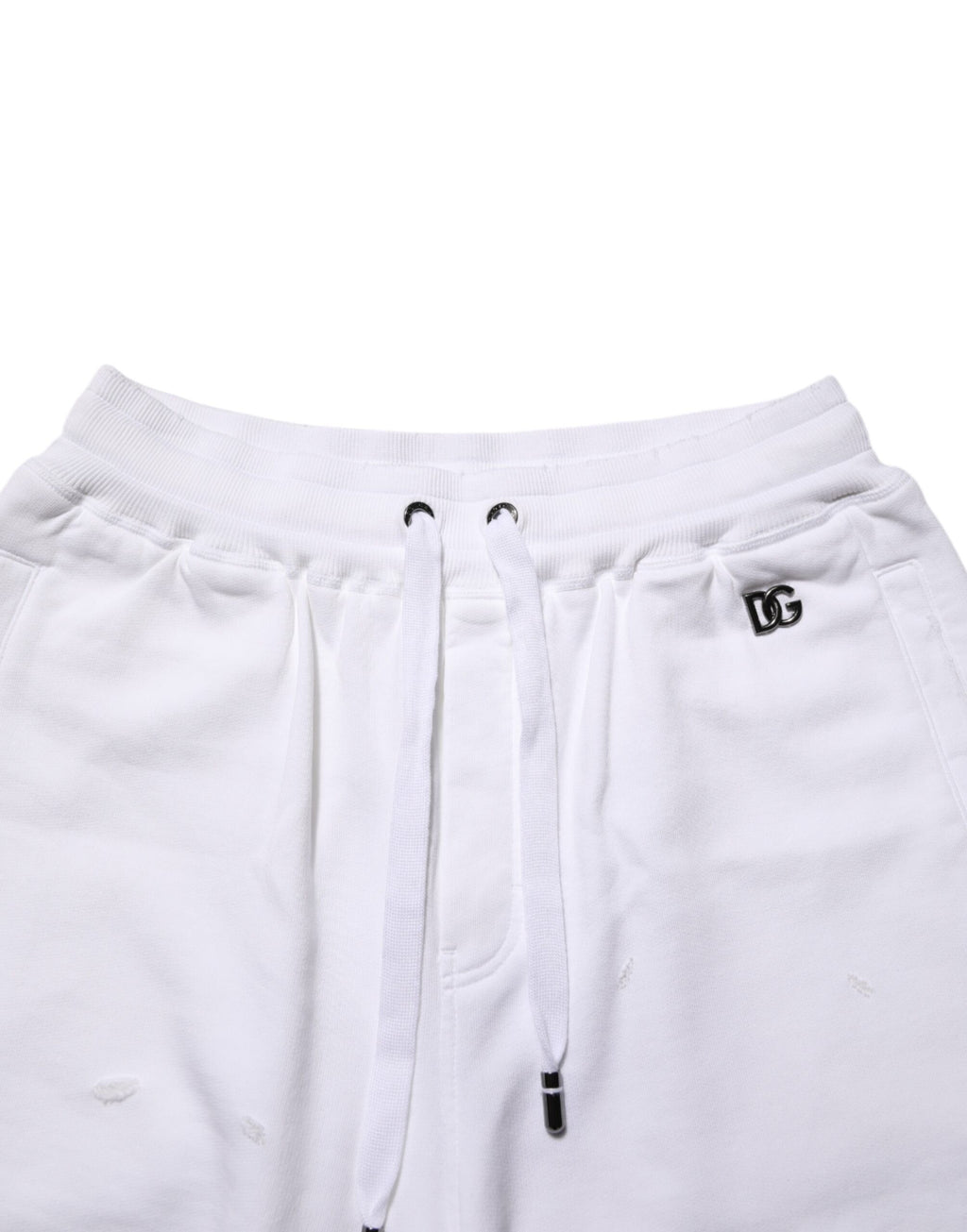 White Cotton Ripped Bermuda Sweatpants Shorts