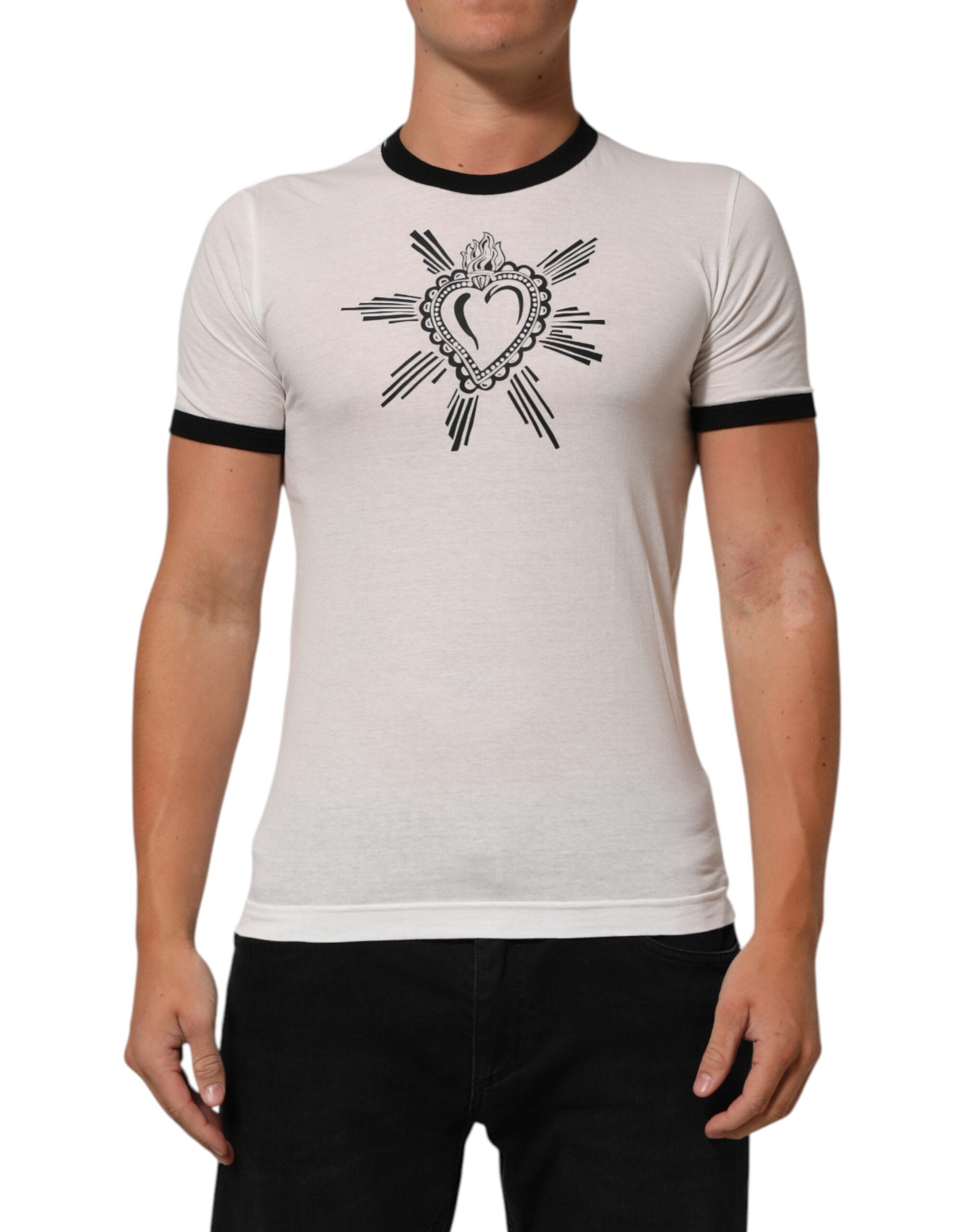 White Sacred Heart Cotton Crew Neck T-shirt