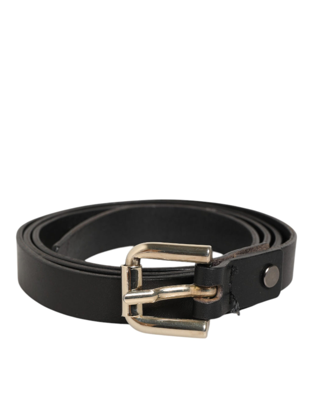 Black Leather Slim Gold Tone Buckle Waist Men Belt