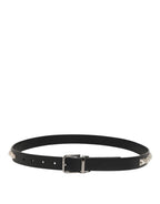 Black Leather Studded Silver-Tone Buckle Belt