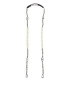 Black Leather Pearl Chain Bag Accessory Shoulder Strap