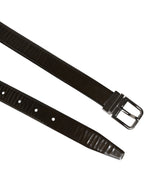 Brown Glossy Leather Classic Metal Buckle Belt