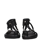 Black Leather Flat Sandals
