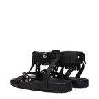 Black Leather Flat Sandals