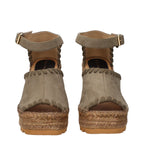 Green Leather Wedge Sandals