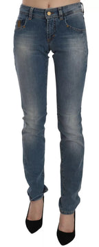 Blue Washed Mid Waist Skinny Casual Denim Pants