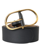 Black Leather Classic Metal Oval Buckle Belt