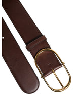 Brown Leather Classic Metal Oval Buckle Belt