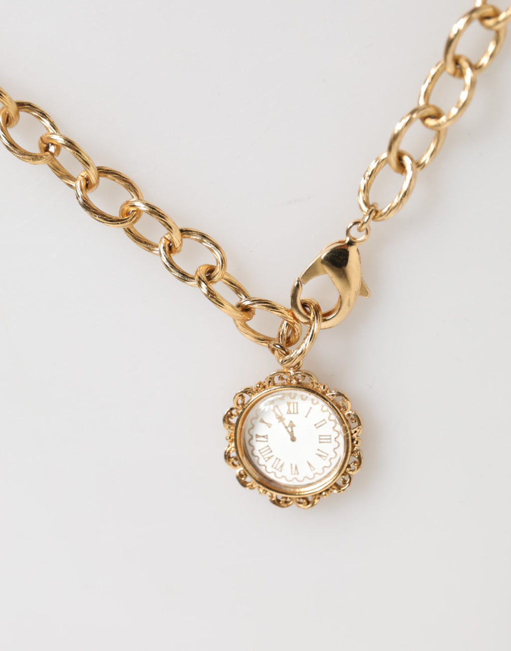 Gold Crystal Clock Pendant Statement Jewelry Necklace