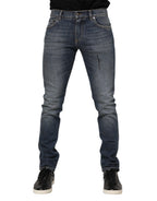 Blue Washed Cotton Skinny Men Denim Jeans