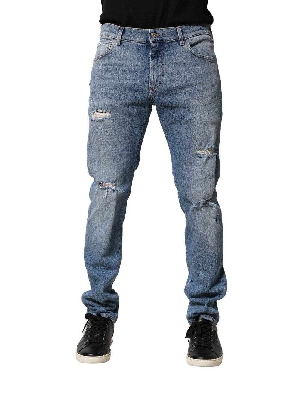 Blue Distressed Cotton Slim Men Denim Jeans